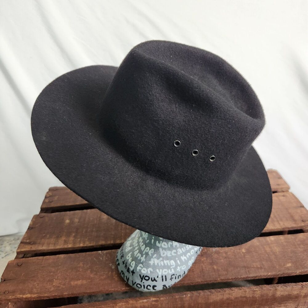 VTG 100% Felt Wool Fedora Top Hat Black K Pop Medium Made In USA